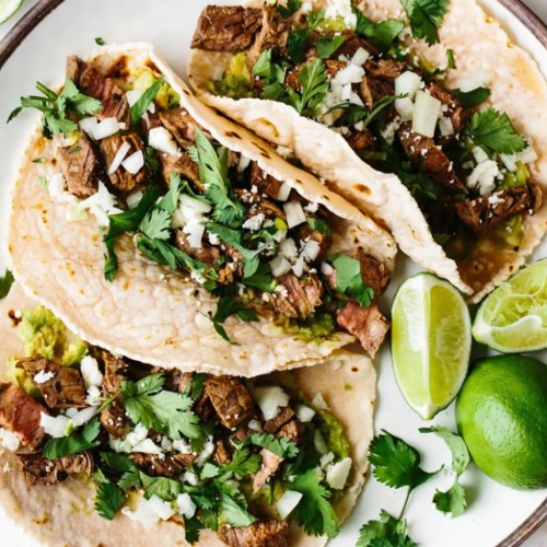 Three beef street tacos